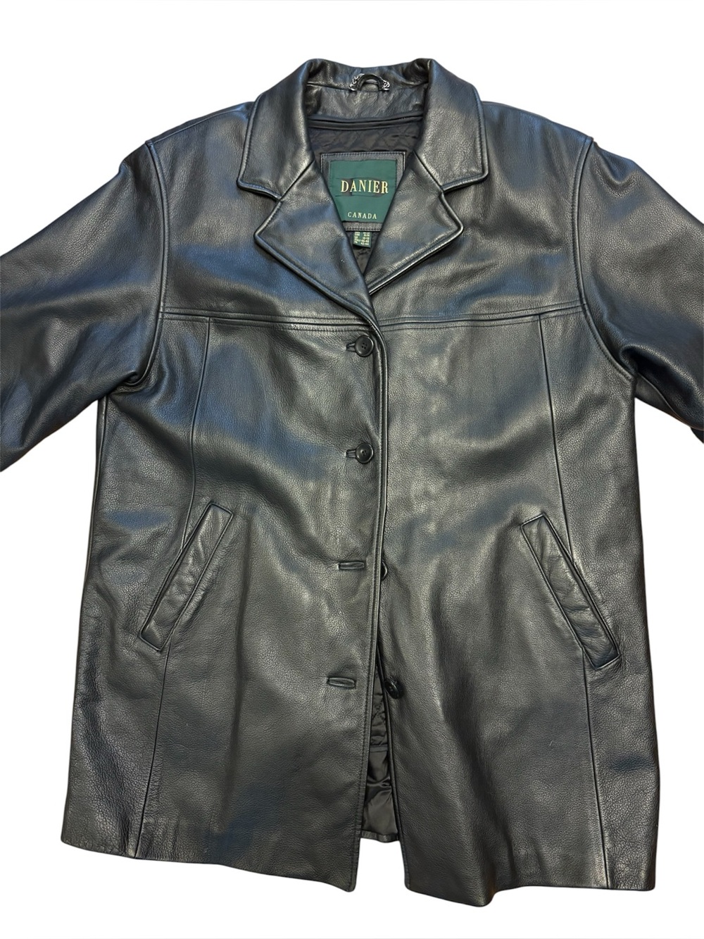 Danier  black leather button-down coat vintage medium